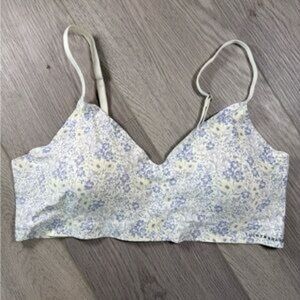 Lucky Brand Navy Cream Floral Wireless Laser Lounge Padded Bra Bralette L NWT